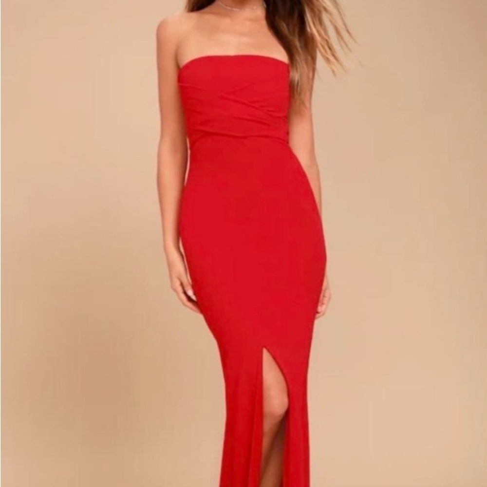 Lulu's Vibrant Red Strapless Dress
